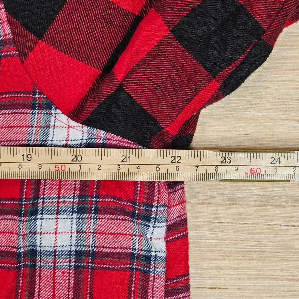 Hollister Sleep Top‎ Women L Red Patchwork Buffalo Plaid Button Up Pajama Shirt
